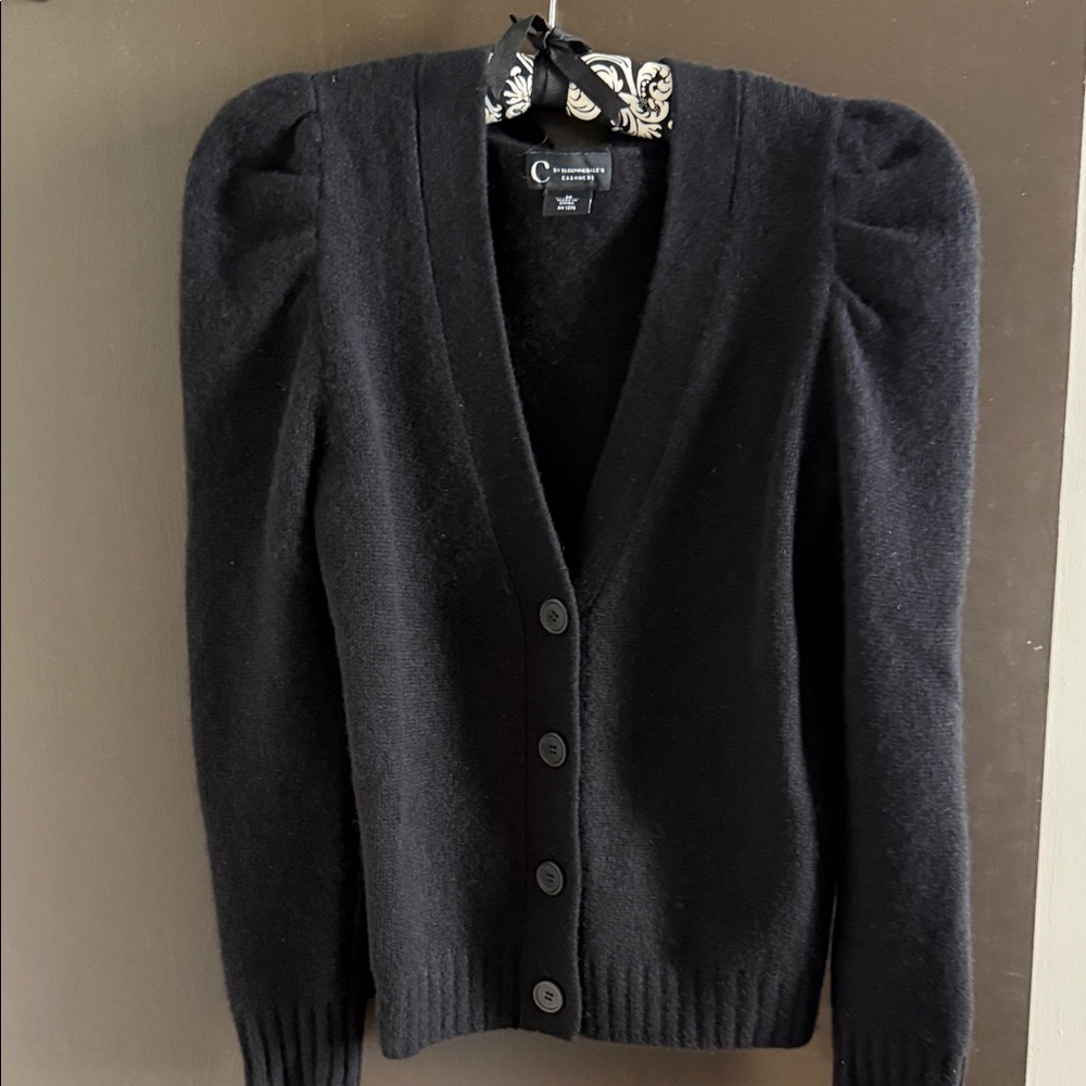 Bloomingdale's Black Puff-Sleeve V-Neck Cardigan